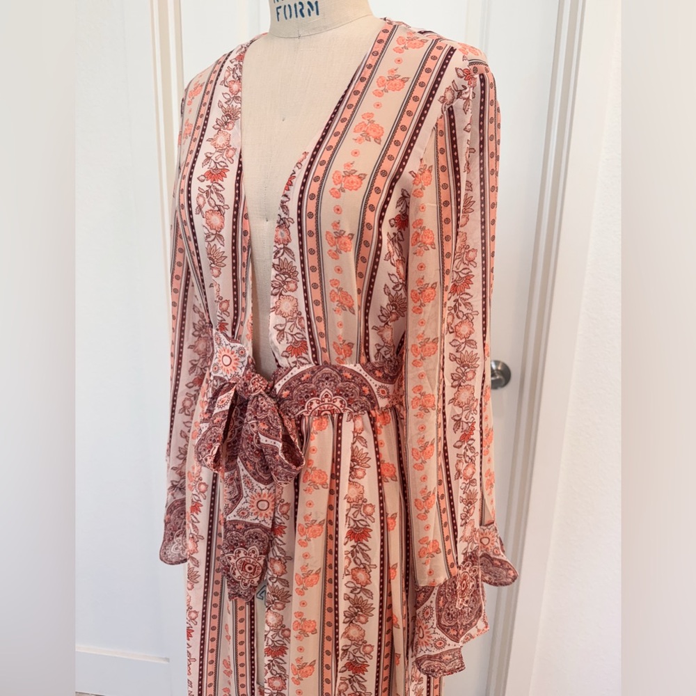 FOREVER 21 NWOT Sheer chiffon boho duster robe in a vintage print size SMALL - Picture 5 of 8